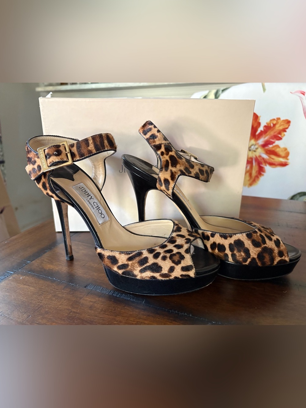Jimmy Choo Leopard Print Platform Sandals - Brown/Black